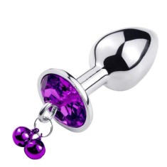 Dop Anal Metalic cu Clopotei Ring My Bells Small, Argintiu/Mov, 7 cm, Passion Labs