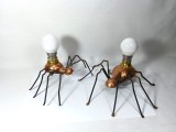 Set doua aplice, veioze paianjen, stil Mid Century Modern, cupru batut, Franta