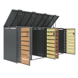 Cutie pentru pubele cu depozitare &icirc;n 4 compartimente, perforație laterală &icirc;n formă de romb pentru aerisire, 264x80x118,5 cm, Gri+Culoare naturală