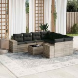 Cumpara ieftin Set canapele de grădină cu perne, 9 piese gri deschis poliratan