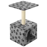 Cumpara ieftin Ansamblu pisici, stalp funie sisal, gri, 55 cm, imprimeu labute