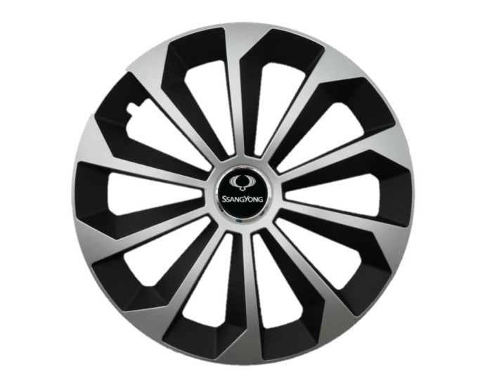 Set 4 capace roti Fame Gri-Negru cu inel R15, pentru gama auto SsangYong