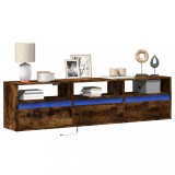 Cumpara ieftin Dulap TV de perete cu lumini LED, stejar fumuriu, 180x31x45 cm