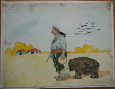 Ursarul , acuarela de C-tin Popescu , 5 Dec. 1917 , Costieni , caricatura foto