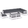 Set mobilier gradina cu perne, 10 piese, alb, lemn masiv de pin