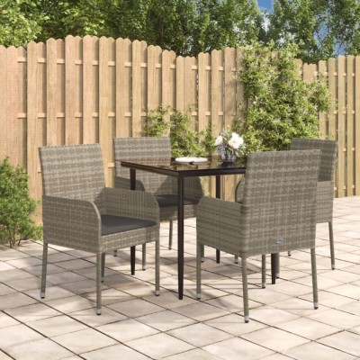 vidaXL Set mobilier grădină cu perne, 5 piese, negru și gri, poliratan 3185150 foto
