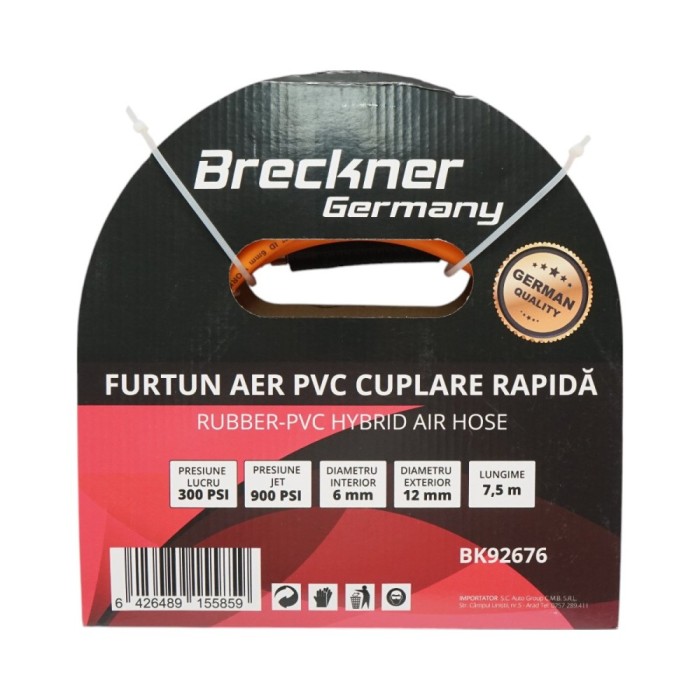 Furtun aer compresor profesional 7.5m din PVC si cuplare rapida universala Breckner Germany