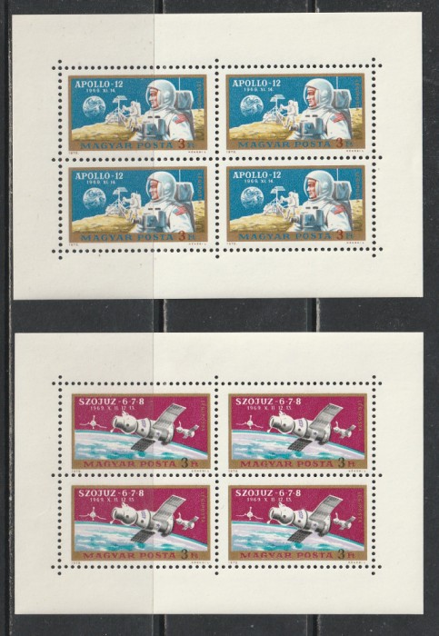 Ungaria 1970 - Soyuz 6, 7 &amp; 8 and Apollo 12 M/S 2v MNH