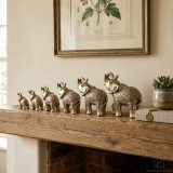 Set Complet 7 Elefanți Decorativi Feng Shui &ndash; Auriu Imperial cu Detalii Florale (Noroc și Prosperitate)