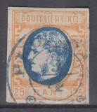 ROMANIA 1869 LP 28 REGELE CAROL I CU FAVORITI 25 BANI STAMPILAT