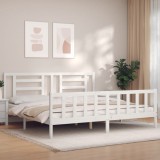 VidaXL Cadru de pat cu tăblie Super King Size, alb, lemn masiv