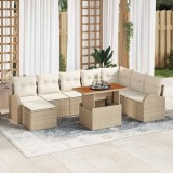 vidaXL Set de dining pentru grădină cu 9 piese, cu perne bej, din ratan sintetic și lemn de acacia