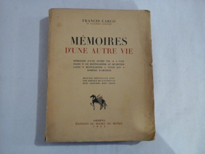 MEMOIRES D&#039;UNE AUTRE VIE - FRANCIS CARGO