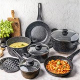 Set oale cu capac si tigai de inalta calitate, aluminiu turnat, strat marmorat,12 piese, Klausberg