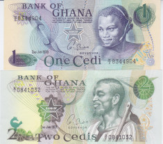 Bancnota Ghana 1 si 2 Cedis 1976/77 -P13c/14c UNC ( set x2 ) foto