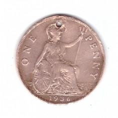 Moneda Marea Britanie 1 penny 1936, gaurita, curata