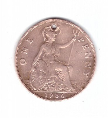 Moneda Marea Britanie 1 penny 1936, gaurita, curata foto