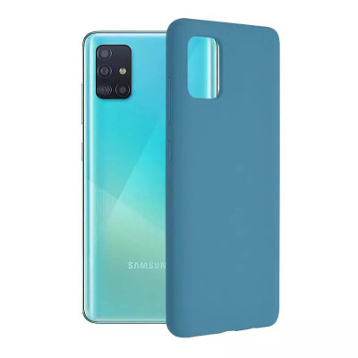 Husa Samsung Galaxy A51 Silicon Albastru Slim Mat cu Microfibra SoftEdge foto