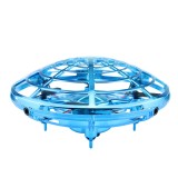 Mini drona OZN disc zburator interactiv cu 5 senzori infrarosu lumina LED YC Toys bleu