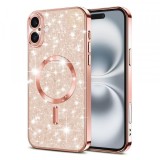 Husa MagSafe pentru Apple iPhone 16 Plus, Techsuit, Luxury Glitter, Roz Aurie
