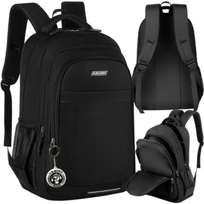Ghiozdan rucsac scolar 30L, negru, cu breloc , dimensiuni 50x28x19cm