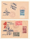 ROMANIA 1948 set 2 plicuri FDC 1 Mai, cu timbru rar utilizat cu margine de coala