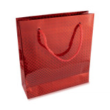 Pungă de h&acirc;rtie pentru cadou - holografică, de culoare roșie, suprafață lucioasă