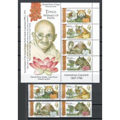 Tonga 2016 Mi 2074/77 + bl 100 - Fauna, flora, Gandhi