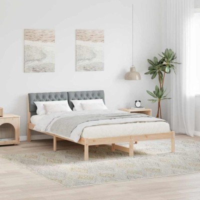 vidaXL Cadru de pat Maro și gri deschis 160 x 200 cm Lemn masiv de pin 878594 foto