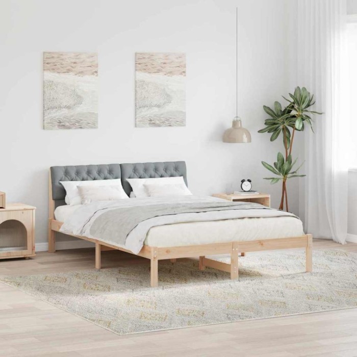 vidaXL Cadru de pat Maro și gri deschis 160 x 200 cm Lemn masiv de pin 878594