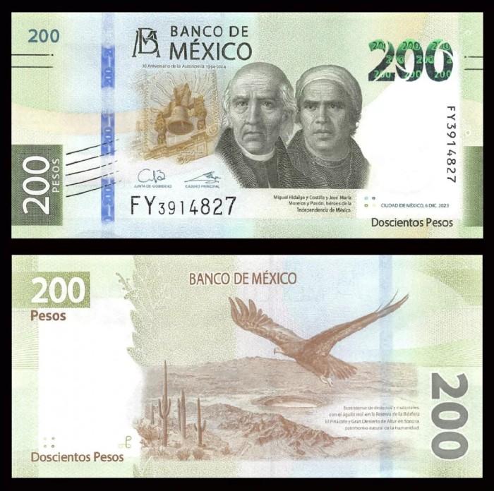 MEXIC █ bancnota █ 200 Pesos █ 2023 █ P-W131A █ COMEMORATIV 30 ani autonomie UNC