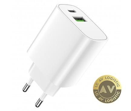 Incarcator Retea Forever LS-04 20W 3A 1 x USB-A - 1 x USB-C Alb