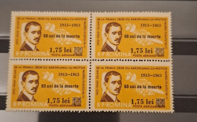 Romania MNH 1963 - 50 de ani de la moartea lui Aurel Vlaicu - LP 567 X4 foto