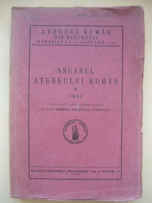 ANUARUL ATENEULUI ROMAN - 1933 foto