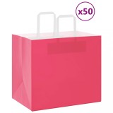 vidaXL Pungi de h&acirc;rtie 50 buc cu m&acirc;nere roz 32x22x28 cm