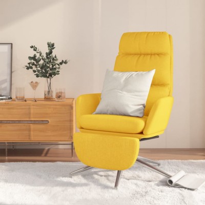 Scaun de relaxare cu taburet, galben muștar, material textil foto