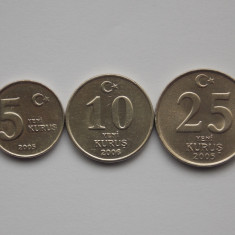 LOT 3 MONEDE TURCIA -5,10,25 YENI KURUS-2005-2006