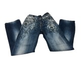 Pantaloni de blugi , model cu flori in partea de sus , marimea 6 ani