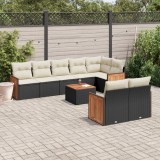 VidaXL Set mobilier de grădină cu perne, 9 piese, negru, poliratan