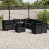 VidaXL Set canapele de grădină cu perne, 11 piese, negru, poliratan
