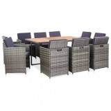 Cumpara ieftin Set mobilier de exterior cu perne, 11 piese, gri, poliratan