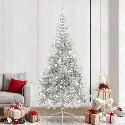 vidaXL Pom de Crăciun artificial pre-iluminat Argintiu 240 cm PET 3397237 foto