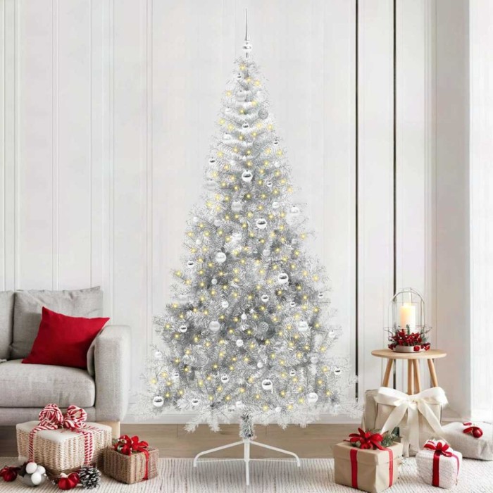 vidaXL Pom de Crăciun artificial pre-iluminat Argintiu 240 cm PET 3397237