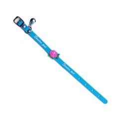 Zgarda ajustabila pentru catei si pisici cu clopotel, 29cm, Silicon, Albastru, Ropet