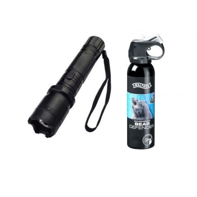 Kit autoaparare format din electrosoc cu lanterna spray impotriva agresorilor ursilor Bear Defender 225 ml si husa cu prindere la curea foto