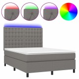 Cumpara ieftin Pat cu arcuri, saltea si LED, gri inchis, 140x190 cm, textil