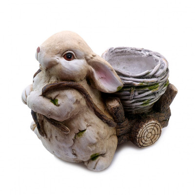 Decoratiune gradina, ceramica, iepure cu carucior, 34x19x39 cm foto