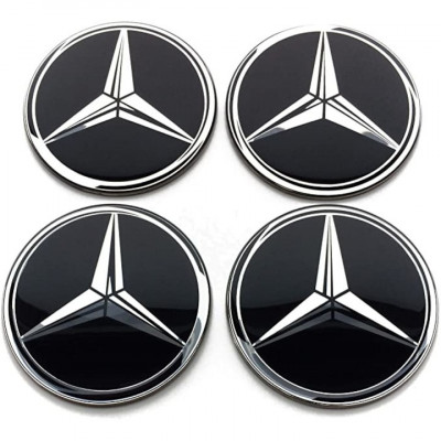 Set 4 stickere Mercedes din tabla autoadezive 56mm pentru jante aliaj star black foto