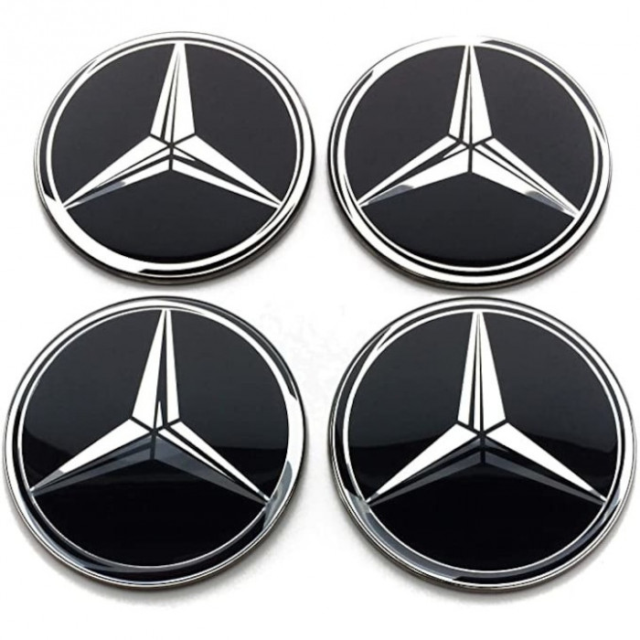 Set 4 stickere Mercedes din tabla autoadezive 56mm pentru jante aliaj star black