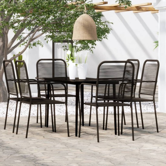 vidaXL Set de servit masa pentru grădină, 7 piese, negru 3099146